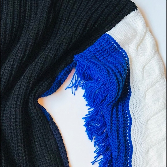 Colorblock ribbed cable knit fringe sweater weather outfit - Picture 11 of 14